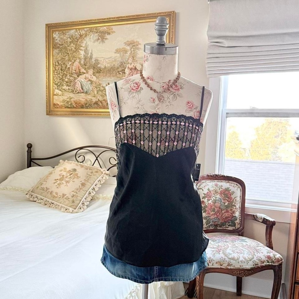 black lace cami‎  y2k delicates black cami top size medium